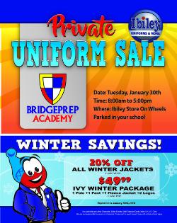 Ibiley Uniforms here tomorrow