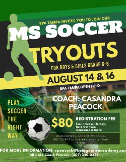 Middle School Soccer Tryouts this Week!